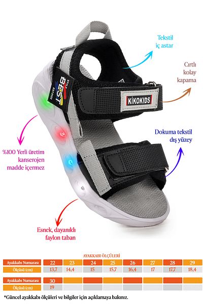 Kiko Kids 100 Lighted Girl/Boy Velcro Sandals Shoes 100