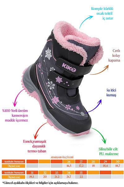 Kiko Kids Snowflake Velcro Girls Snow Boots Ανθεκτικά στο κρύο νερό