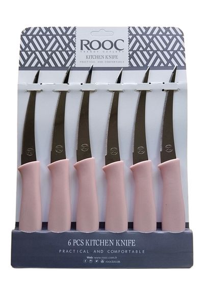 Rooc 6-Piece Laser Cut Kitchen Fruit and Vegetable Knife, Ultra Sharp Blade, Yavruağzı