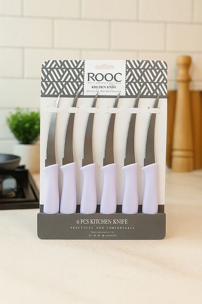 Rooc 6-Piece Laser Cut Kitchen Fruit Vegetable Knife, Ultra Sharp Blade, Lilac