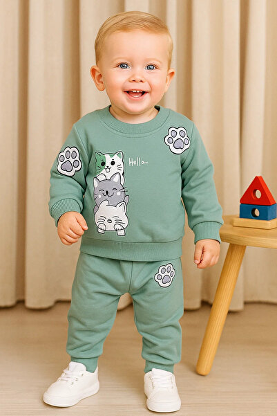 MGO KİDS Baby Boy Cat Printed 100% Cotton Combed 2 String 2 Pack, Set