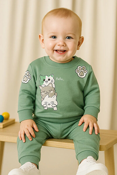 MGO KİDS Baby Boy Cat Printed 100% Cotton Combed 2 String 2 Pack, Set