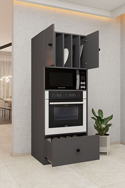 DEMİRBAL MOBİLYA MDF ANKASTRE DOLABI TEPSİ BÖLMELİ VE ÇEKMECELİ