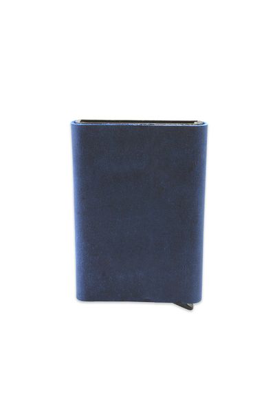Tesbihane Modern Design All Hand Stitched Blue Crazy Leather Mechanized Card Holder-Wallet