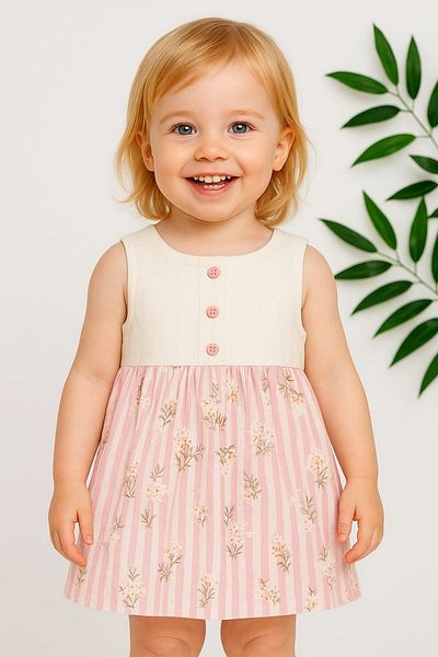 dinamik çocuk Kids Girls Summer Dress - 3-6-9-12-18-24 Moons Vintage Style with Buttons with Mixing Function