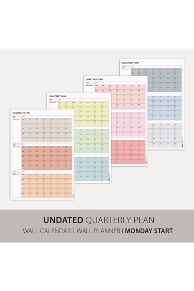 bi'aldım Tarihsiz Üç Aylık Duvar Takvimi, Üç Aylık Planlayıcı, Yıllık Duvar Planlayıcı, Boho Color - 50x70 cm