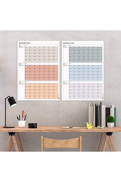 bi'aldım Tarihsiz Üç Aylık Duvar Takvimi, Üç Aylık Planlayıcı, Yıllık Duvar Planlayıcı, Boho Color - 50x70 cm