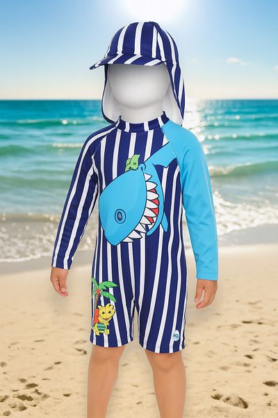 Lolliboomkids Sezon nou blocat de culoare Pălărie de protecție solară inclusă Costum de baie cu mânecă lungă Fermoar din spate pentru piele sensibilă