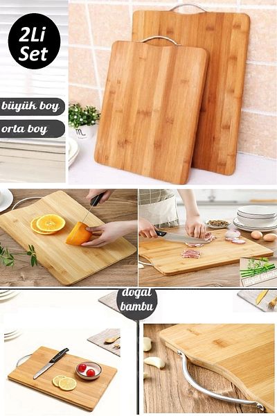 Rosemor 2-Piece Bamboo Cutting Board Luxury Two Size Steel Handle Cheese Serving Presentation