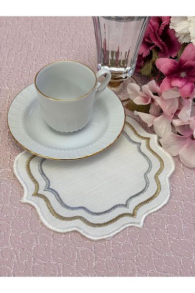 Mustgross 6 Pieces Fabric Presentation Napkins - Coffee Side Embroidered Presentation Napkin, Cocktail Napkin