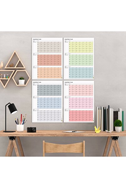 bi'aldım Tarihsiz Üç Aylık Duvar Takvimi, Üç Aylık Planlayıcı, Yıllık Duvar Planlayıcı, Boho Color - 50x70 cm