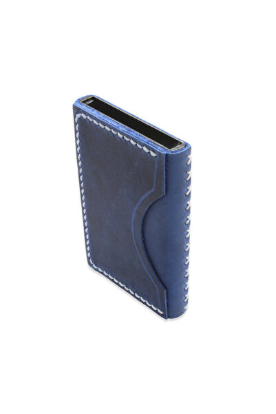 Tesbihane Μίνιμαλ σχεδιασμός, όλος ραμμένος στο χέρι, μπλε Crazy Leather θήκη για κάρτες-πορτοφόλι με μηχανισμό