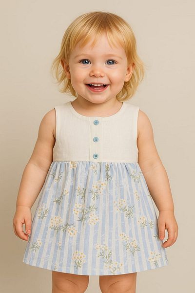 dinamik çocuk Kids Girls Summer Dress - 3-6-9-12-18-24 Moons Vintage Style with Buttons with Mixing Function