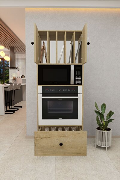 DEMİRBAL MOBİLYA MDF ANKASTRE DOLABI TEPSİ BÖLMELİ VE ÇEKMECELİ