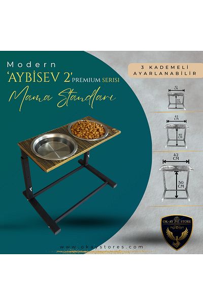 Okay Aybi̇sev 2 Series 3-Stage Height Adjustable Food Water Stand for Cats and Medium-Large Breed Dogs