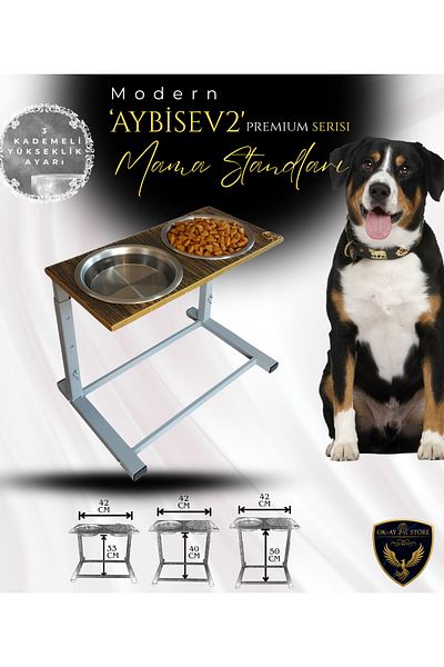 Okay Aybi̇sev 2 Series 3-Stage Height Adjustable Food Water Stand for Cats and Medium-Large Breed Dogs