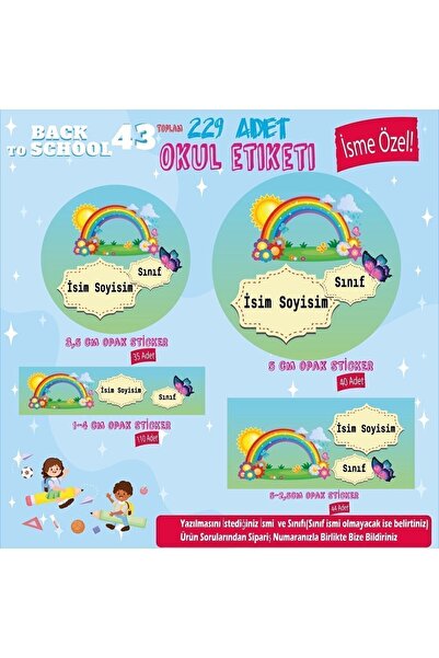 Kt Grup Okul Etiketi Kalem Defter Etiketi Gökkuşağı Temalı Özel Isim Yazılabi...