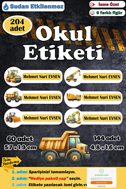 GSticker İsme Özel Okul Etiketi Kalem Defter Etiketi Sticker Erkek Çocuk Iş M...