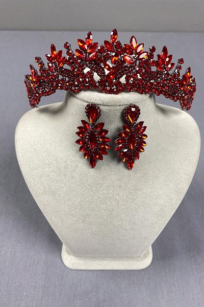 Hayalperest boncuk Belur Bridal Henna Crown and Drop Earring Set