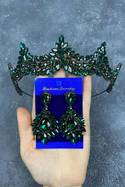 Hayalperest boncuk Venice Stoned Bridal Henna Crown and Drop Earring Set