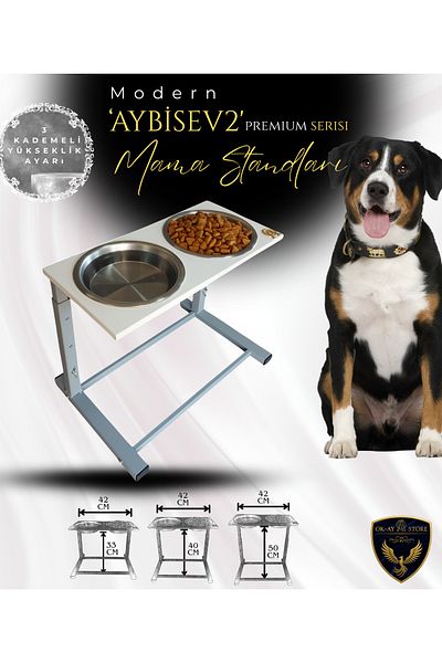Okay Aybi̇sev 2 Series 3-Stage Height Adjustable Food Water Stand for Cats and Medium-Large Breed Dogs