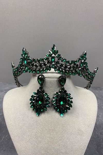 Hayalperest boncuk Venice Stoned Bridal Henna Crown and Drop Earring Set