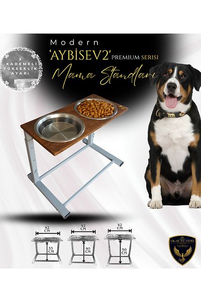 Okay Aybi̇sev 2 Series 3-Stage Height Adjustable Food Water Stand for Cats and Medium-Large Breed Dogs