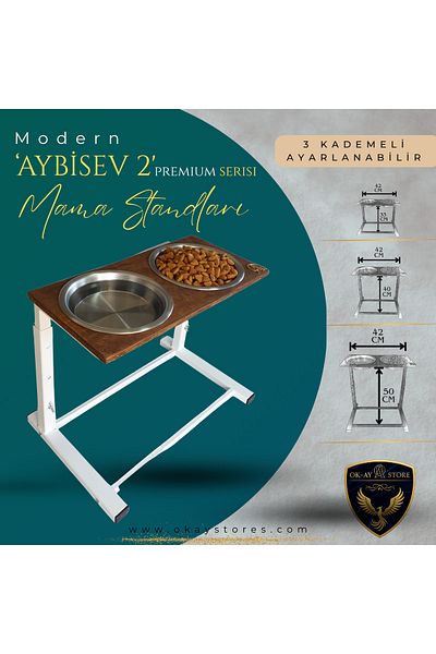 Okay Aybi̇sev 2 Series 3-Stage Height Adjustable Food Water Stand for Cats and Medium-Large Breed Dogs