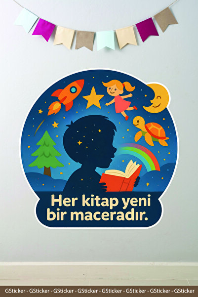 GSticker Her Kitap Yeni Bir Maceradır Okul Posteri Anaokulu Anasınıfı Kreş Ço...