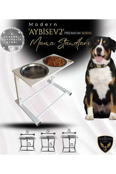 Okay Aybi̇sev 2 Series 3-Stage Height Adjustable Food Water Stand for Cats and Medium-Large Breed Dogs