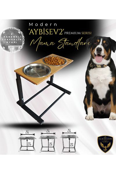 Okay Aybi̇sev 2 Series 3-Stage Height Adjustable Food Water Stand for Cats and Medium-Large Breed Dogs