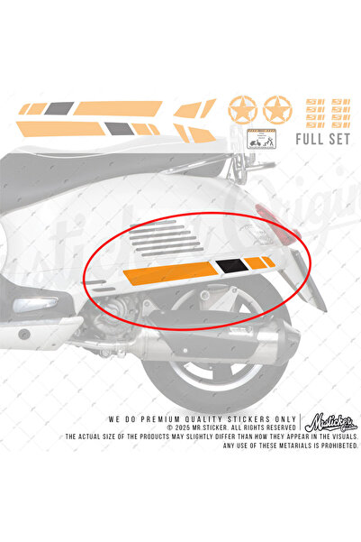 Bay Etiket Sts5 Mat Turuncu Siyah Vespa Gts/gtv Kasa Uyumlu Super Yan Çıta Seti