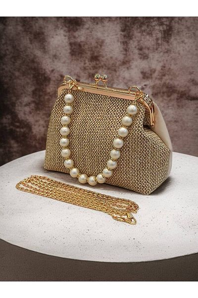 Babydoll Bag Geantă de mână și de umăr pentru femei cu aspect de paie cu mâner cu mărgele (20x15 cm)