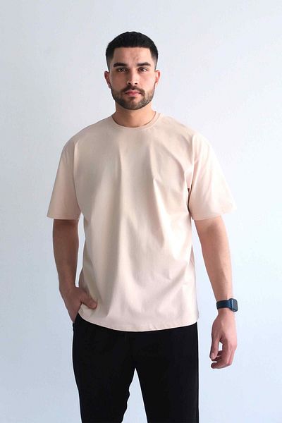 Behind Look T-shirt Μπεζ με Λαιμόκοψη Crew Neck Oversize