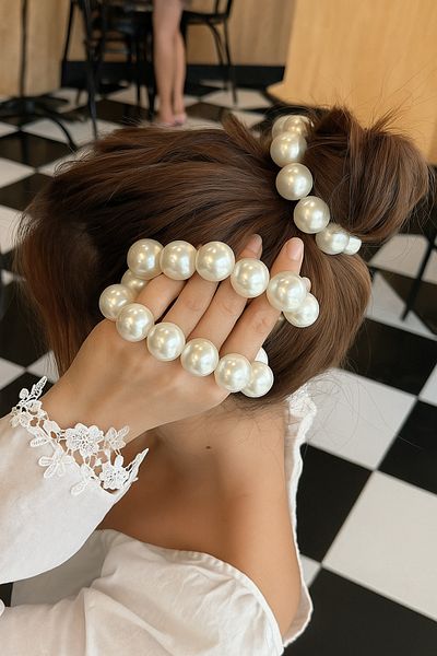 PREGIO Women's 2-Piece Pearl Bow Model Rubber Buckle