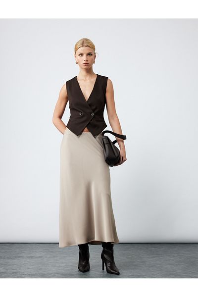 Koton Regular Fit Midi Length Satin Flared Skirt