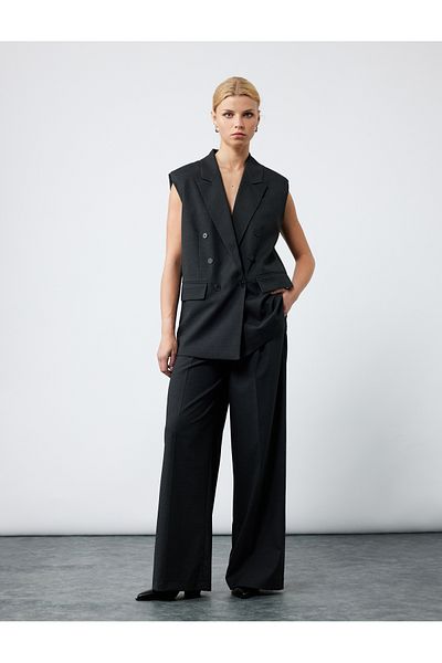 Koton High Waist Fabric Baggy Trousers with Pockets and Pleat Detail