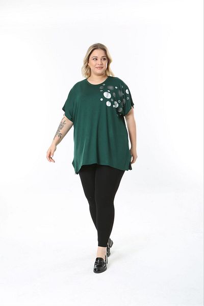 tıgersıze Women's Plus Size Oversized Loose Cut Model Patterned Soft Fabric Viscose Blouse