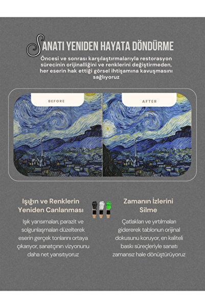 ART OF LEGACY Van Gogh (YILDIZLI BİR GECE 1889) Çerçeveli Klasik Vintage Duvar Tablo