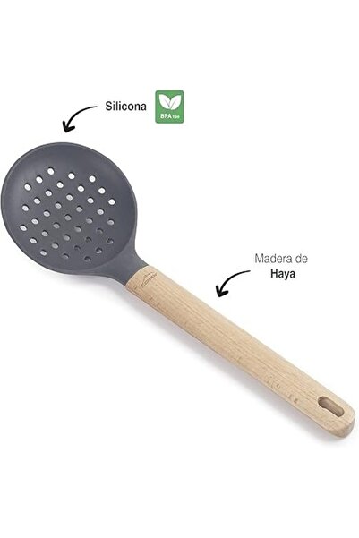 Chefline Nylon Skimmer with Wooden Handle Heat-Resistant Strainer Spoon for Frying & Boiling