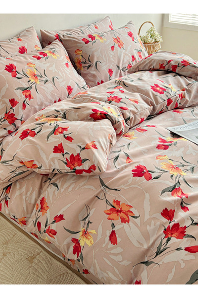 LUNA HOME Queen Size 6-piece Modern Duvet Cover Set 200*230cm With Orange Floaral Design