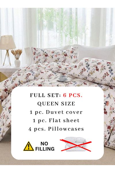 LUNA HOME Queen Size 6-piece Trendy Red Floral Duvet Cover Set, White Color 200*230cm.