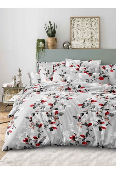 LUNA HOME Queen Size 6-piece Modern Duvet Cover Set 200*230cm With Red Leaf Pattern