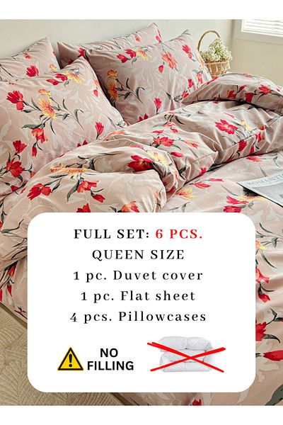LUNA HOME Queen Size 6-piece Modern Duvet Cover Set 200*230cm With Orange Floaral Design