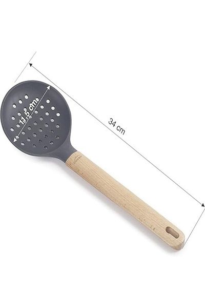 Chefline Nylon Skimmer with Wooden Handle Heat-Resistant Strainer Spoon for Frying & Boiling