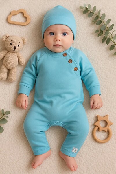 candar رومبير أطفال أزرق للجنسين من عمر 3 إلى 9 أشهر - بأكمام وأزرار