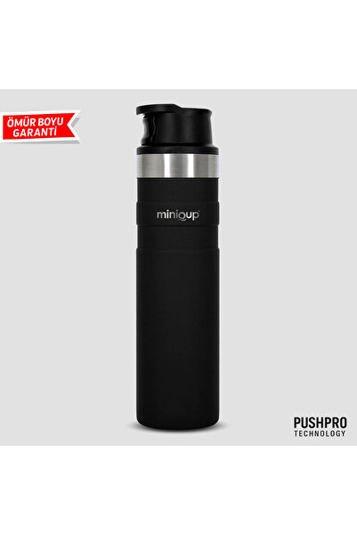 MiniQup PushPro 600ml Mat Siyah Paslanmaz Çelik Vakumlu Sızdırmaz Taşınabilir...