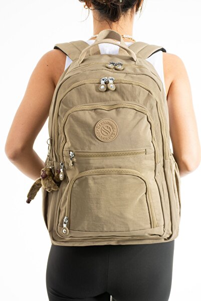 Sanmorris Unisex Water Resistant Crinkle Fabric Multi-Eye Sand Color Laptop School and Backpack