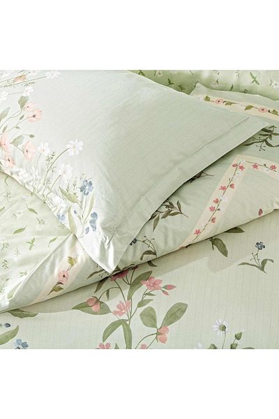 Linens Jumble Cotton Satin Pillars Green Double Duvet Cover Set
