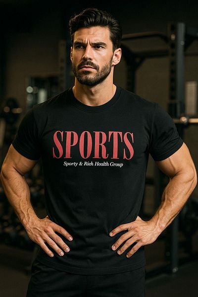 Rich Ανδρικό μαύρο μπλουζάκι Basic με στάμπα Slim Fit 100% βαμβακερό μπλουζάκι